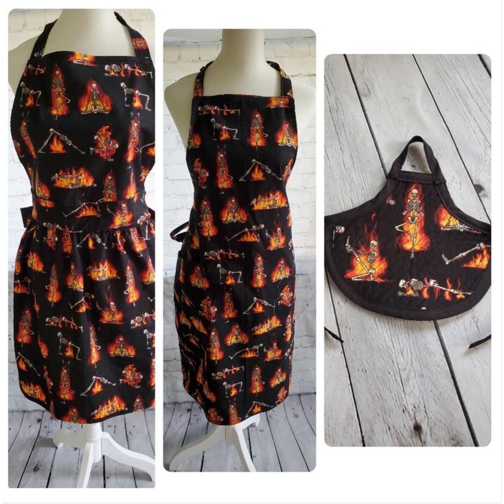 3 Hot Yoga Rock N Roll Skeleton Aprons. Feminine, Unisex, And Dishsoap